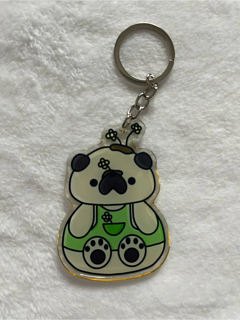Pug fawn Cute Green Pug Keychain pet glitter acrylic